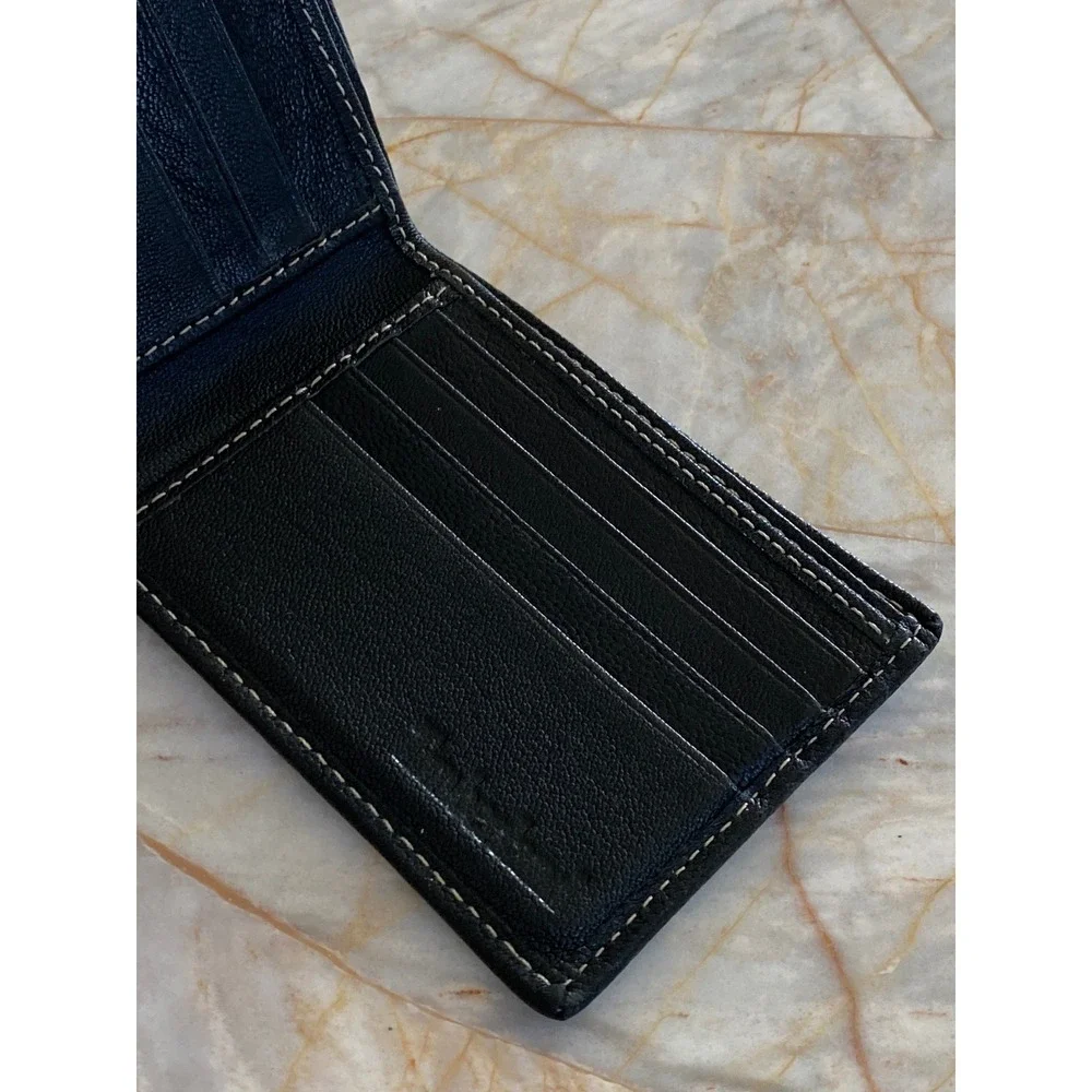 Timberland Mens Black Leather Bifold Wallet Contrast Stitch Embossed Tree Logo